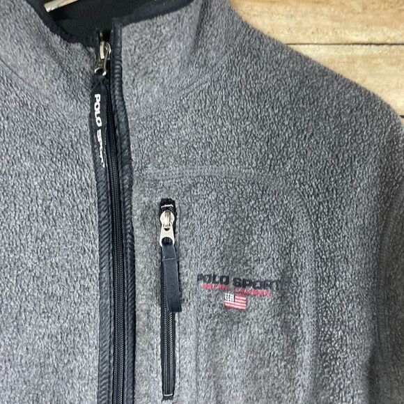 VTG Polo Sport Ralph Lauren Jacket Mens Medium Gray Full Zip Fleece Embroidered - Picture 3 of 6